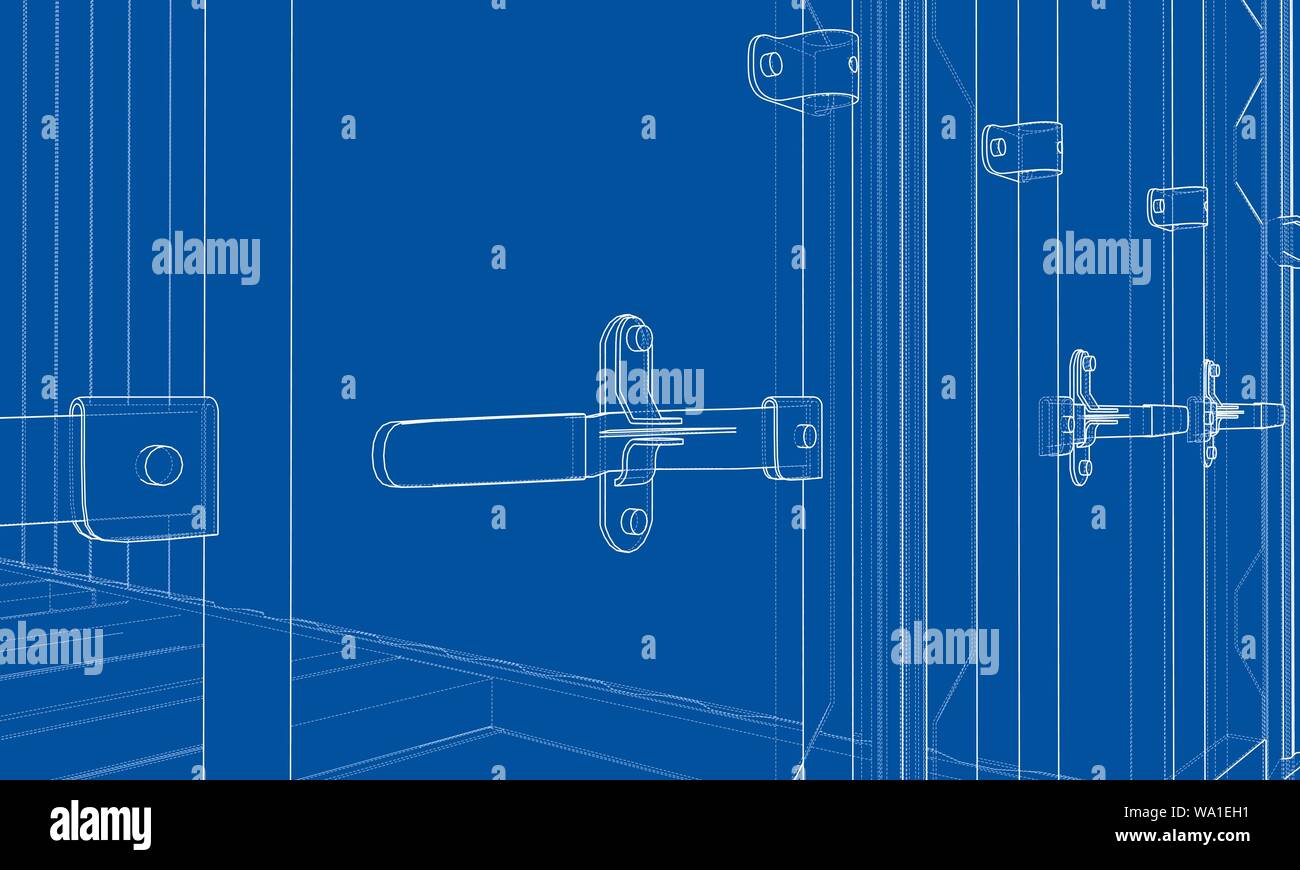 Cargo container. Wire-frame style Stock Vector