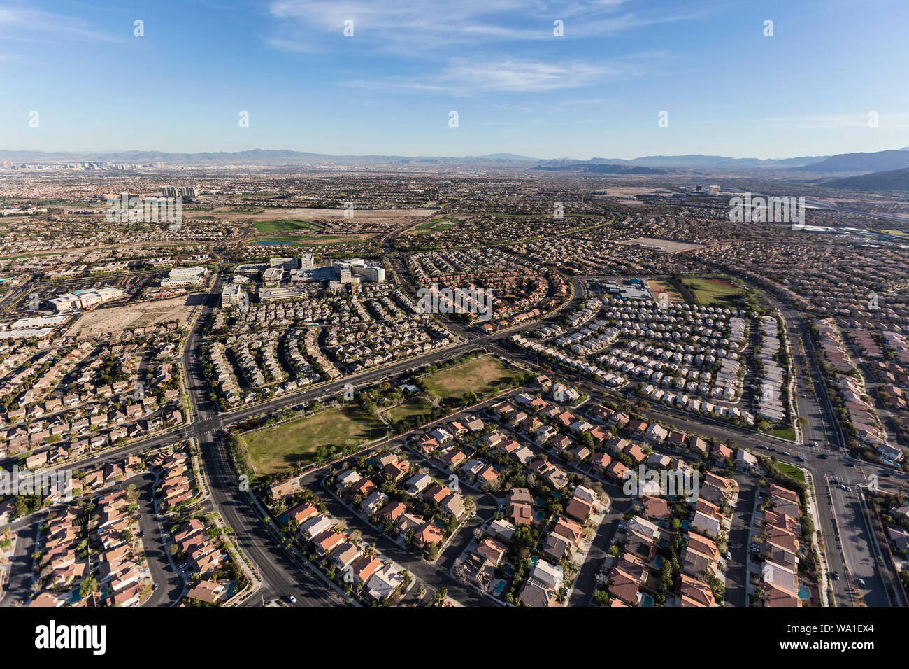 AerialStock  Aerial photograph of North Las Vegas suburbs abutting the Nevada  desert.