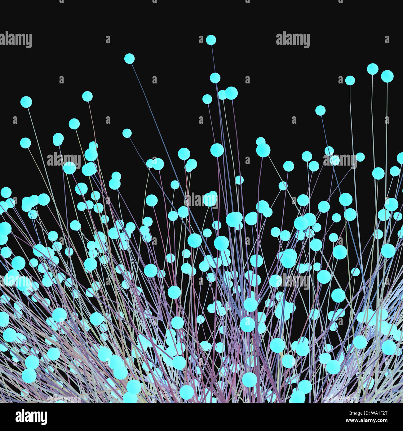Glowing blue lines and dots with dark background, 3d rendering ...