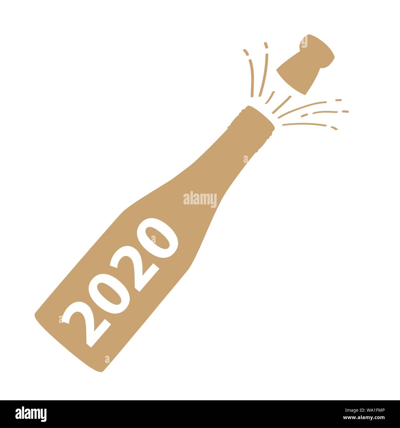 bottle of champagne 2020 silhouette isolated on white background vector illustration EPS10 Stock Vector