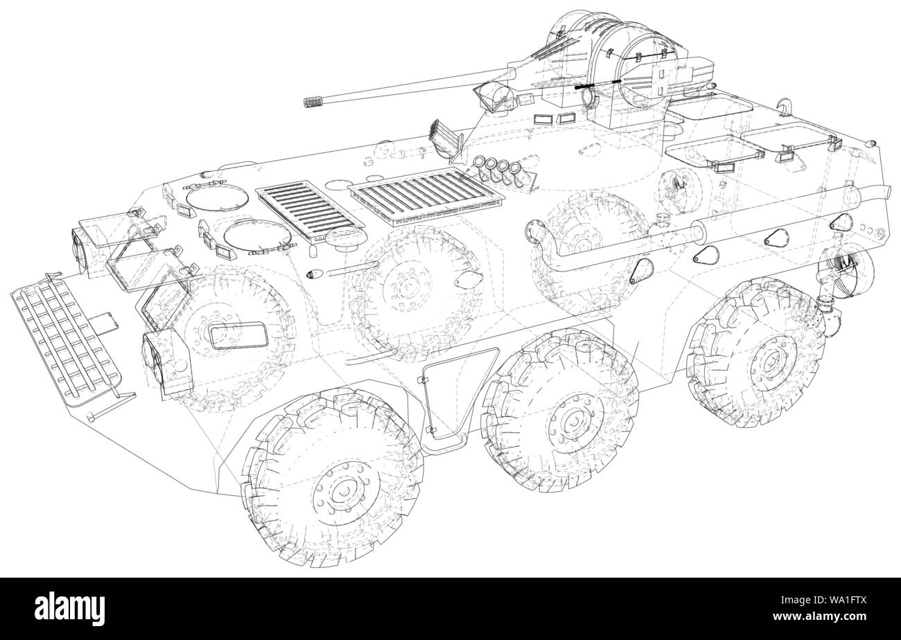 Armored vehicle technical wire-frame. Vector rendering of 3d Stock Vector
