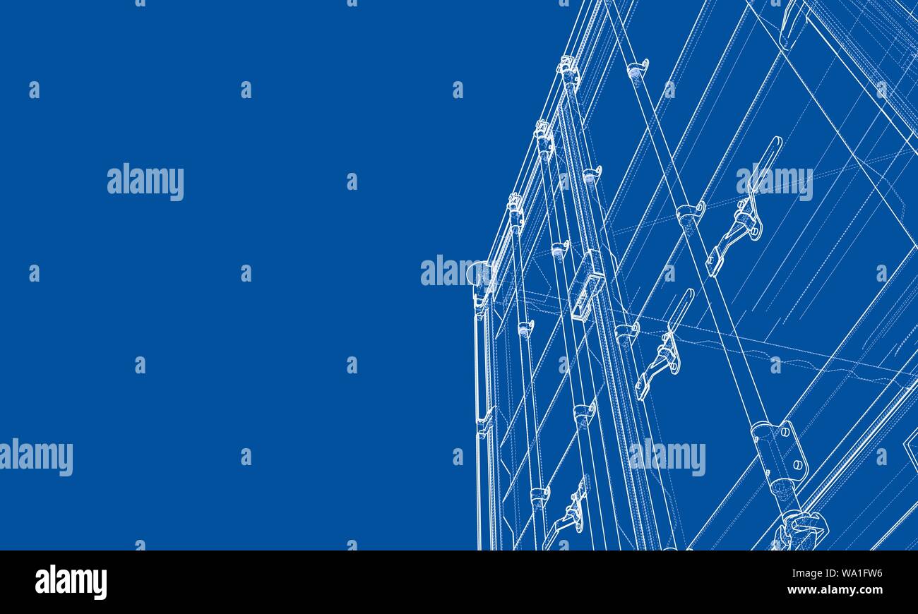 Cargo container. Wire-frame style Stock Vector