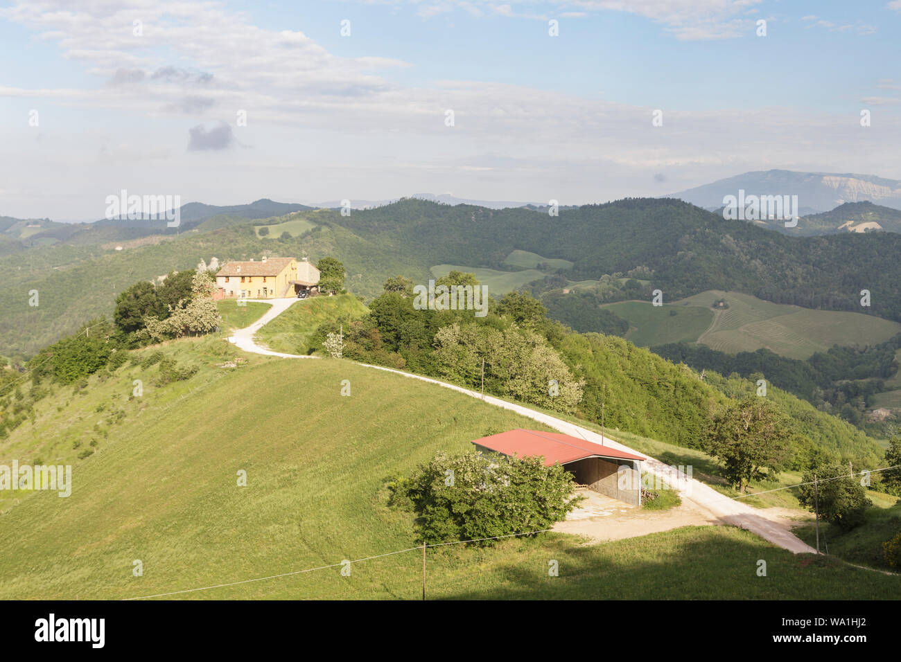 Secluded farmhouse in the countryside of Le Marche, Italy. Stock Photo