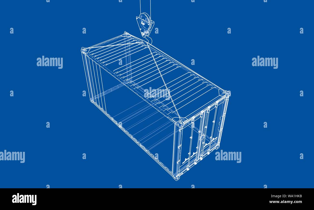 Cargo container. Wire-frame style Stock Vector