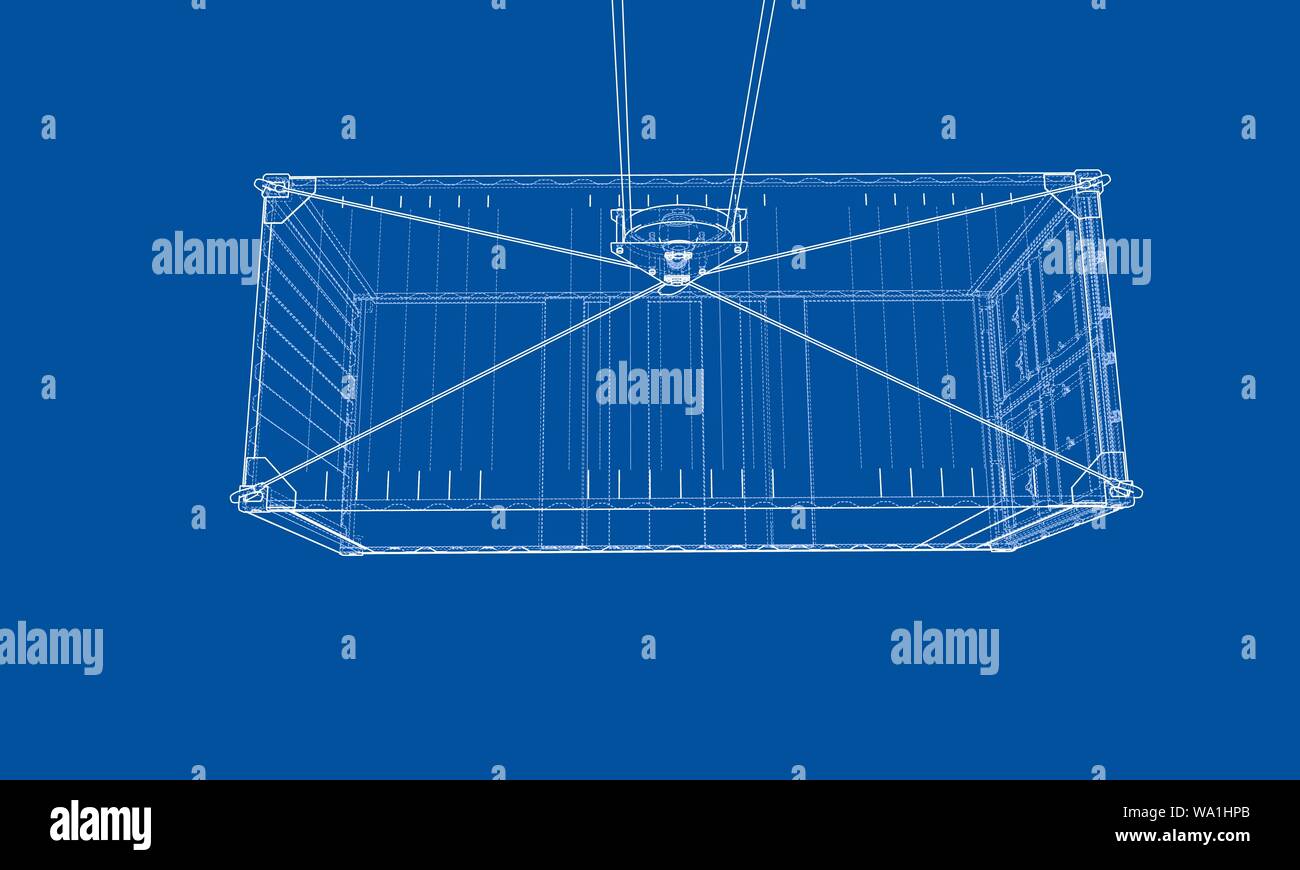 Cargo container. Wire-frame style Stock Vector