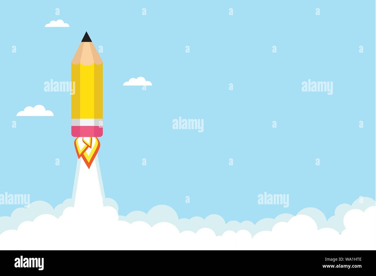 Pencil Rocket flying in the sky. Vector illustration Stock Vector