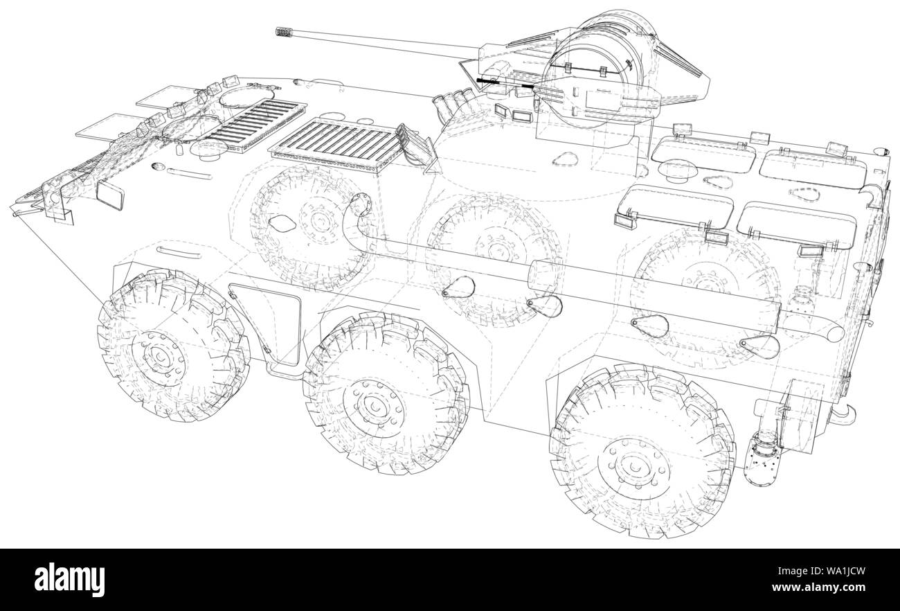 Military machine technical wire-frame. EPS10 format. Vector created of 3d Stock Vector