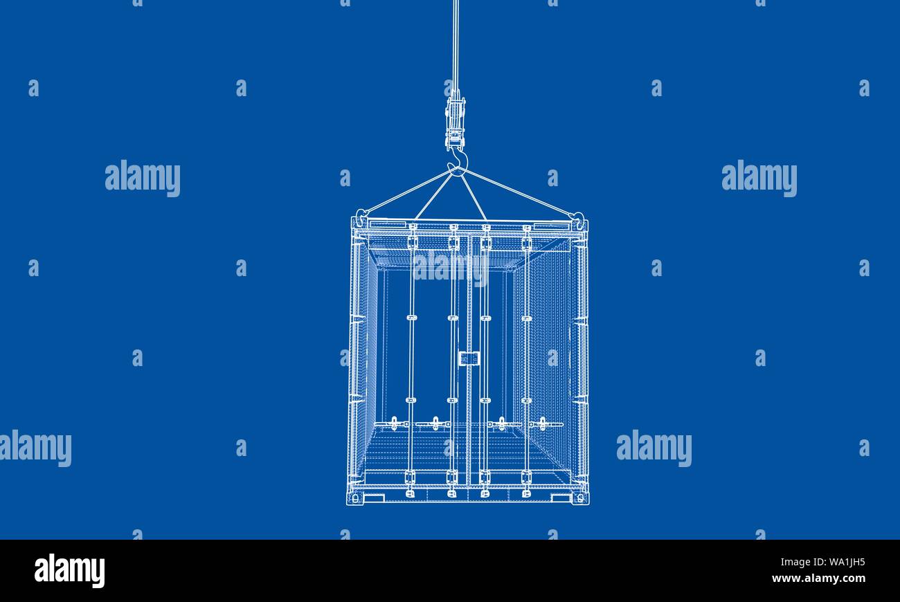 Cargo container. Wire-frame style Stock Vector