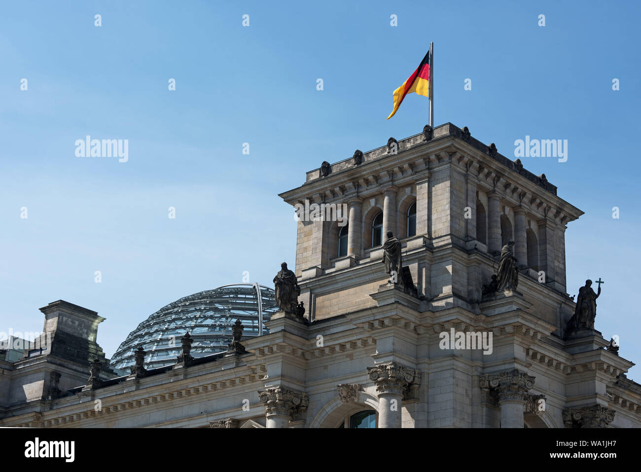View of the Reichstag and dome from the Spree River, Berlin, Germany Stock Photo