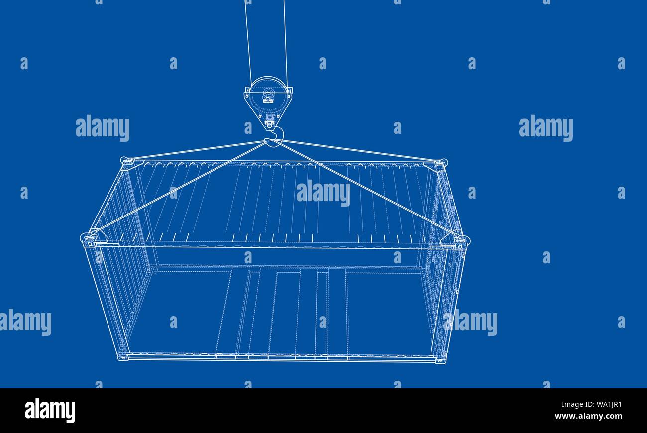 Cargo container. Wire-frame style Stock Vector