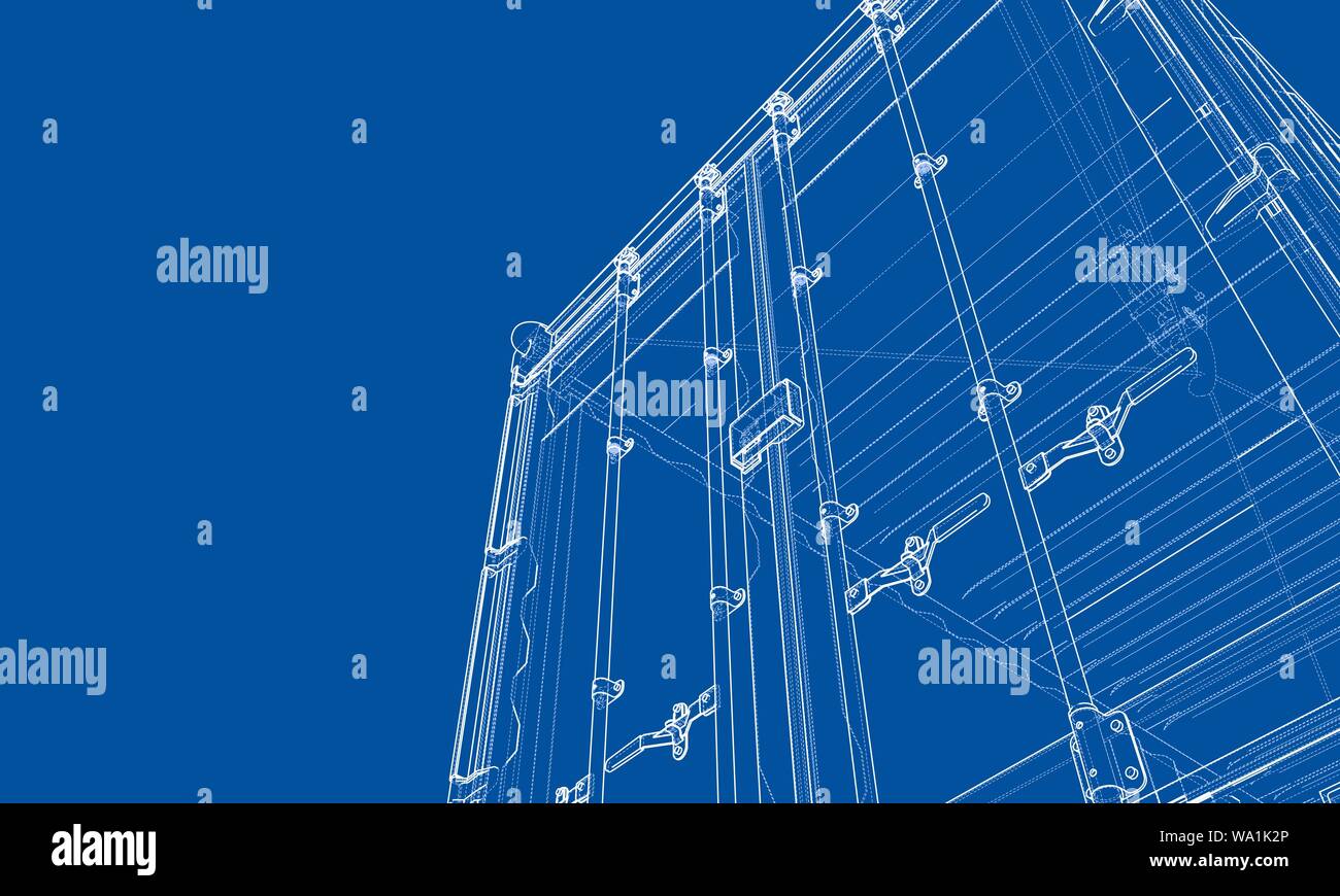 Cargo container. Wire-frame style Stock Vector