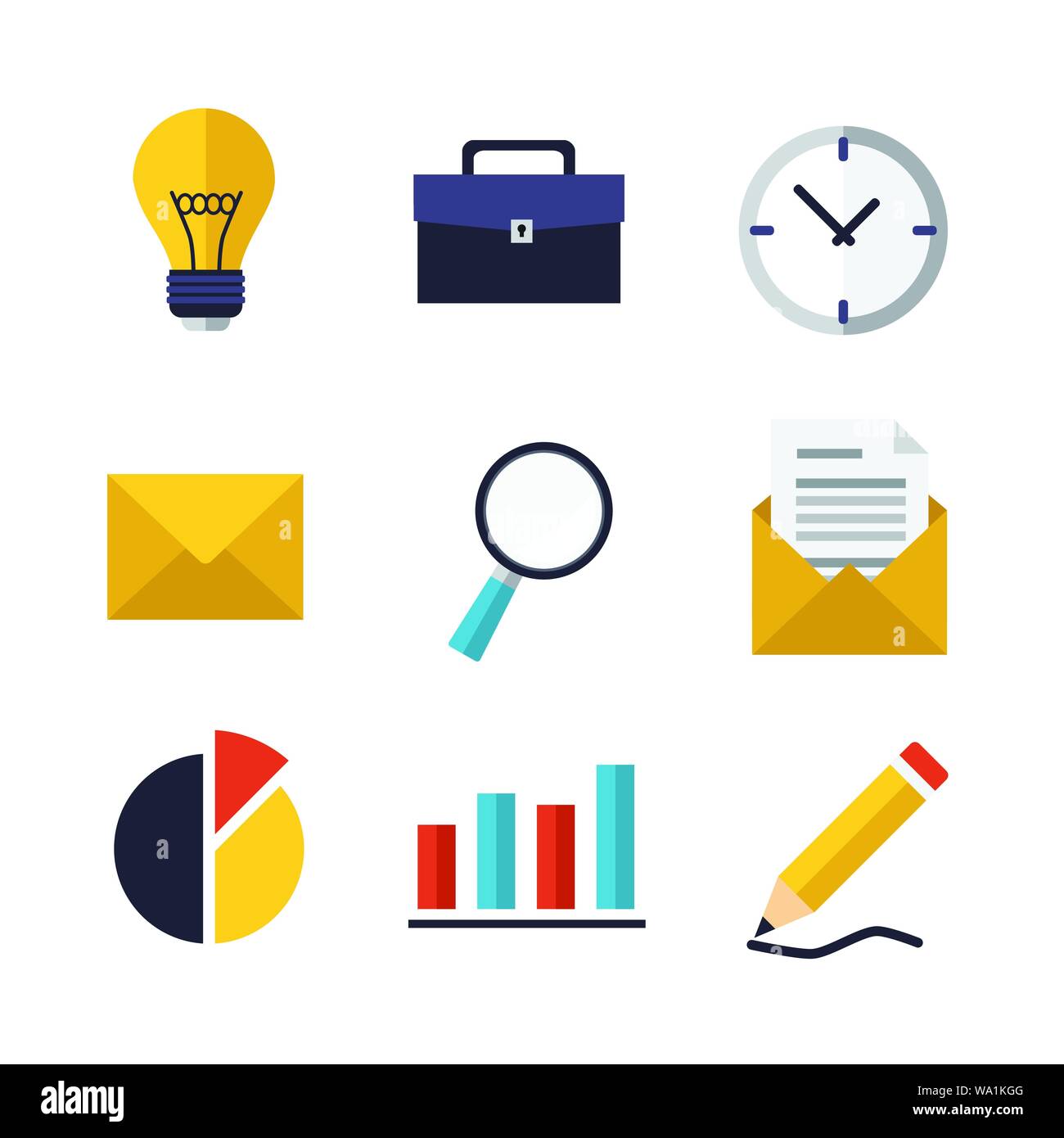 Set of vector business and office icons. Isolated elements. Stock Vector