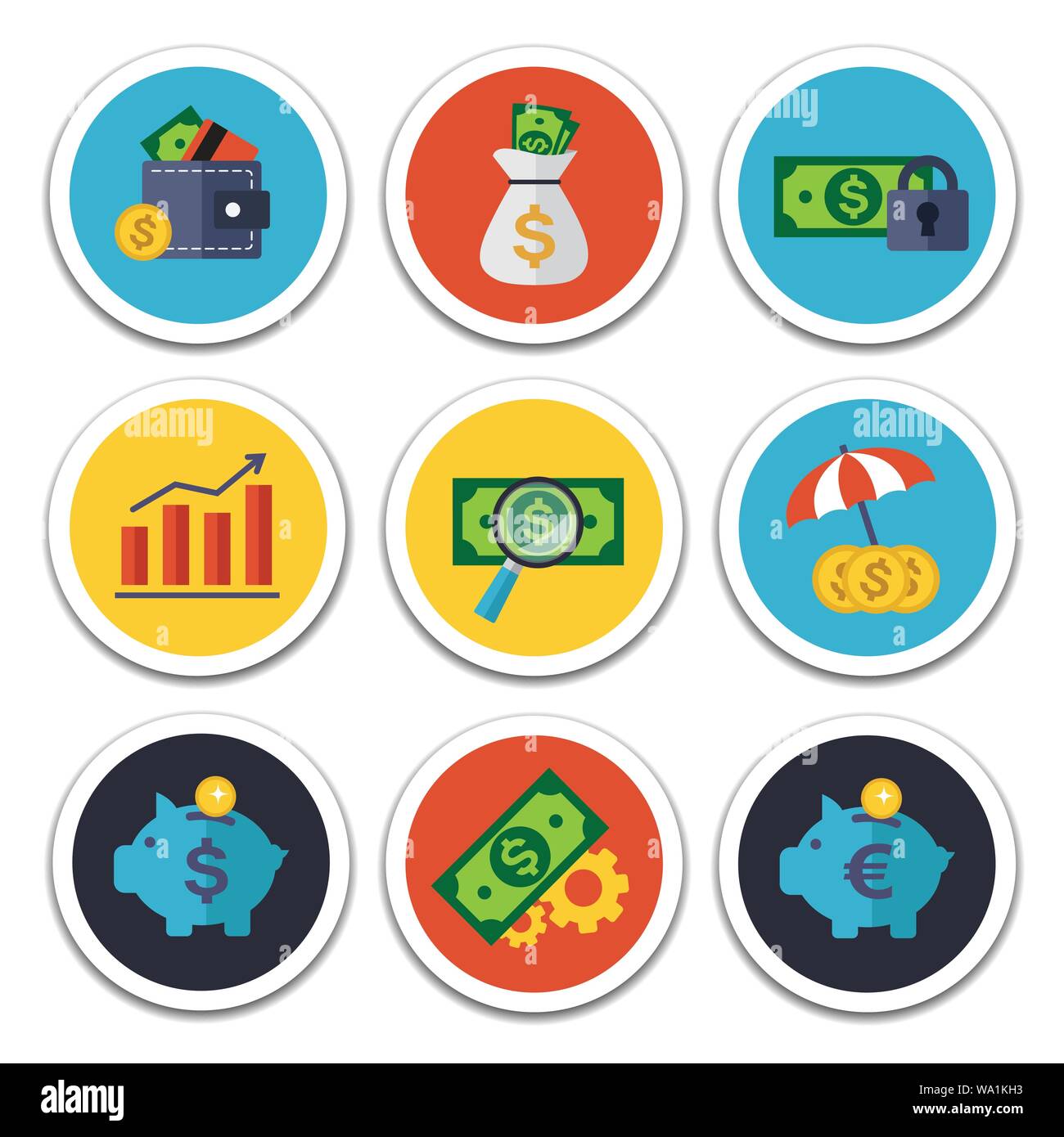 Set of vector finance and banking icons. Isolated and round elements ...