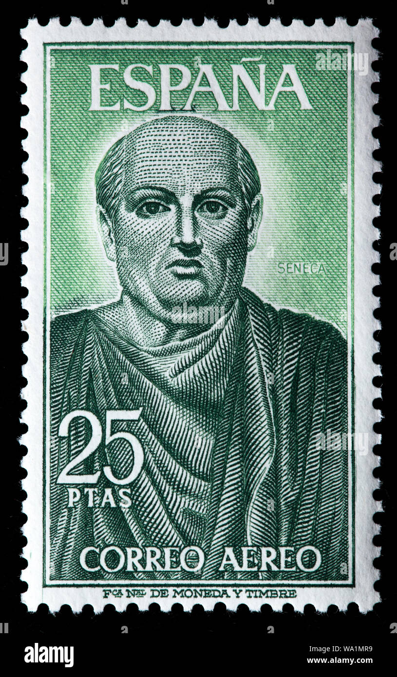 Lucius Annaeus Seneca (c. 4BC-65AD), Roman Stoic philosopher, statesman, dramatist, postage stamp, Spain, 1966 Stock Photo