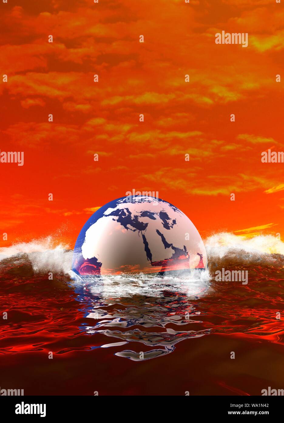 Global warming and rising sea levels, conceptual illustration. Stock Photo