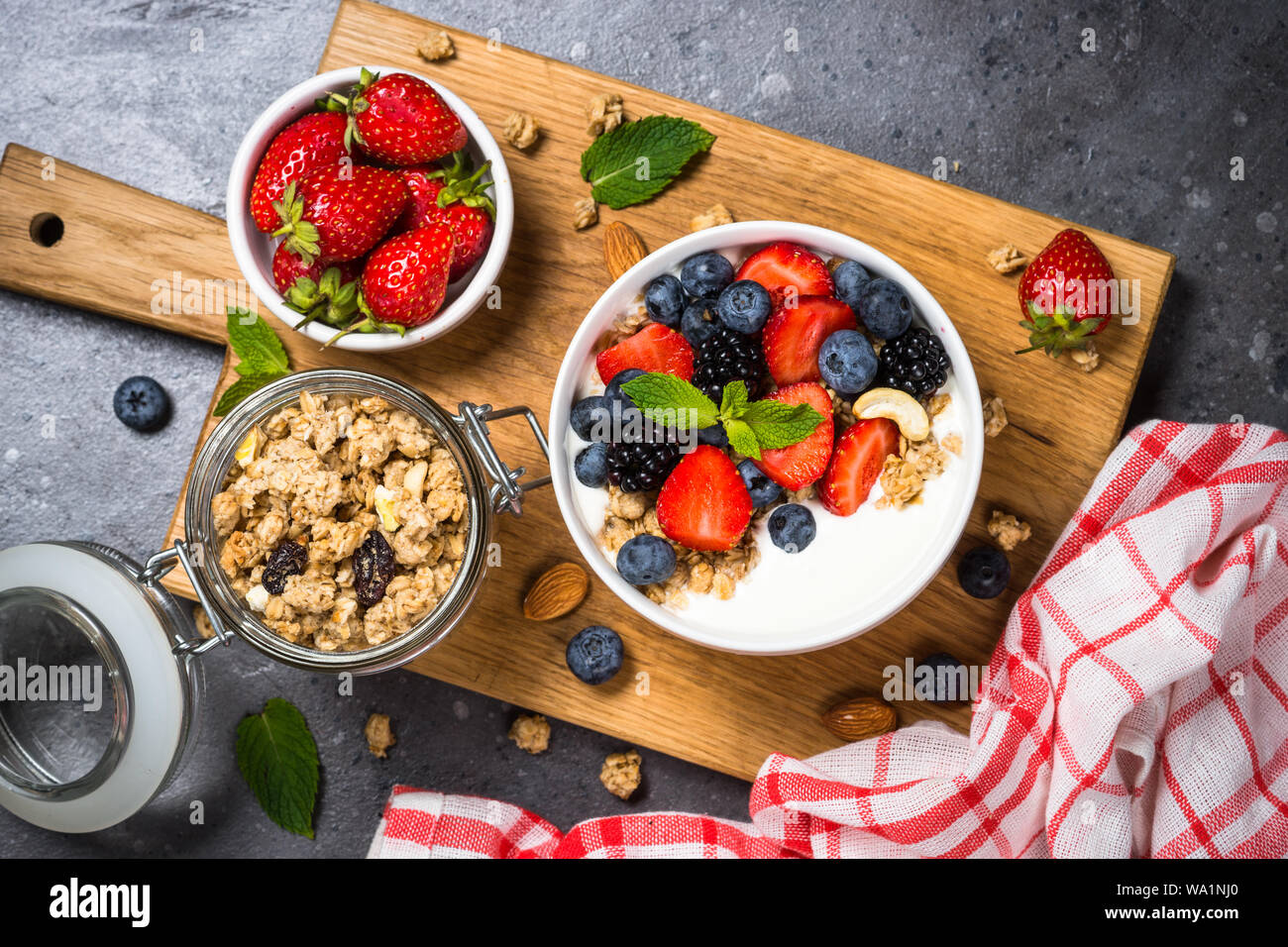 Greek yogurt granola with fresh berries Stock Photo Alamy