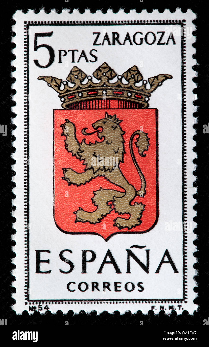 Zaragoza, Saragossa, Aragon, Coat of arms, postage stamp, Spain, 1966 Stock  Photo - Alamy