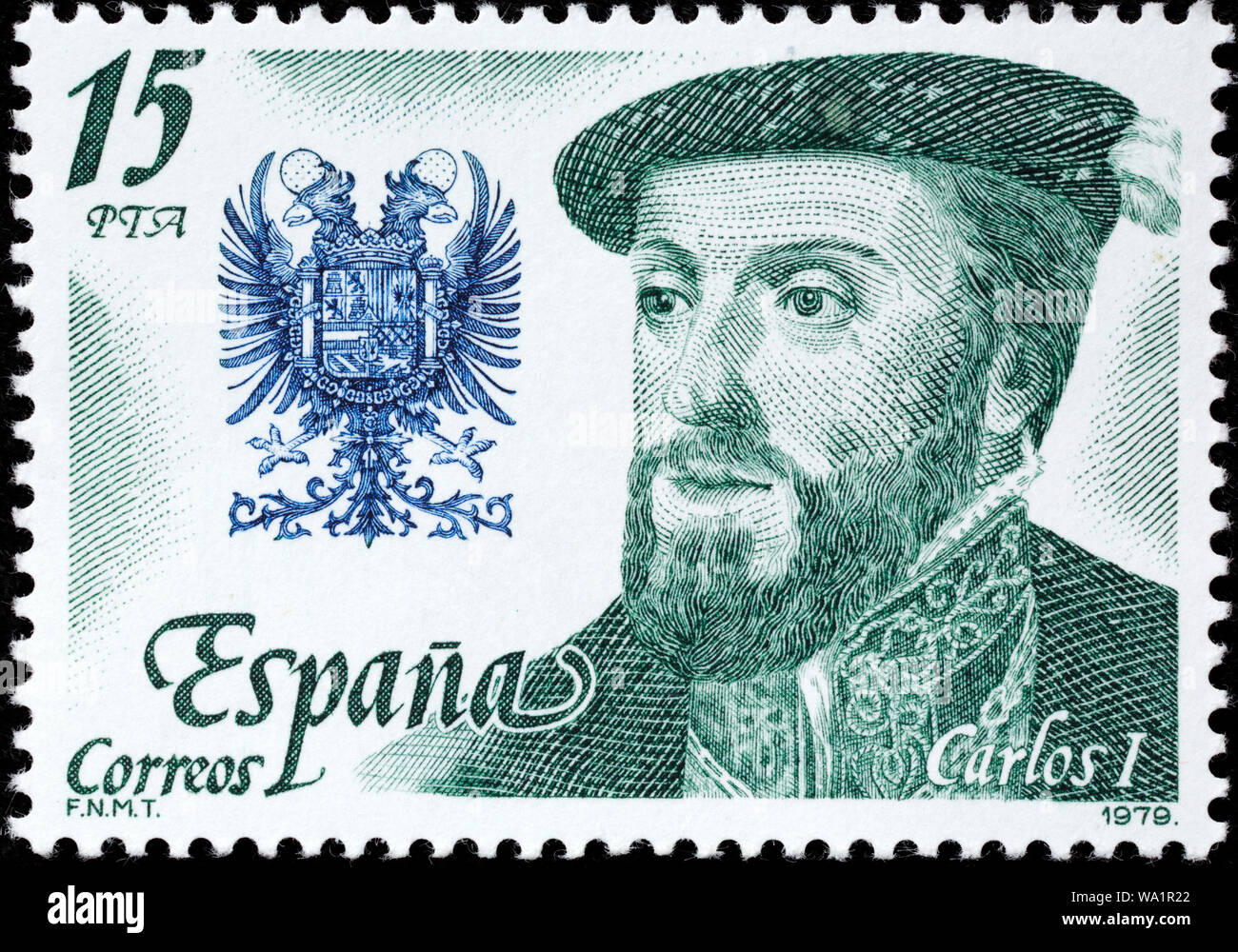 Carlos I (15001558), King of Spain, Habsburg, postage stamp, Spain