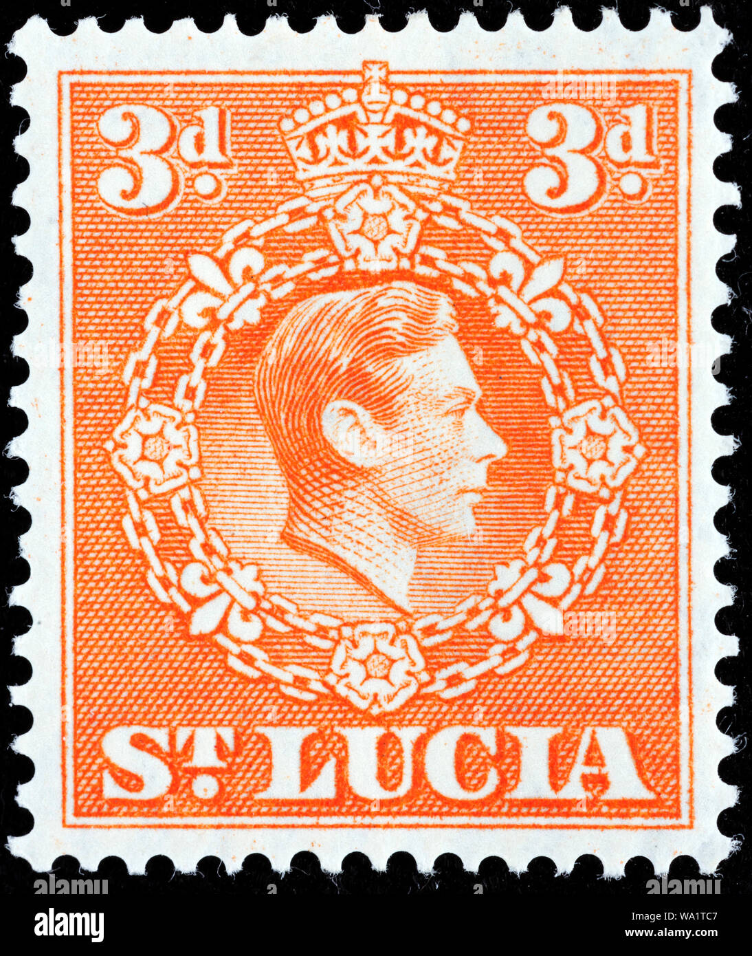 King George VI, postage stamp, Saint Lucia, 1938 Stock Photo