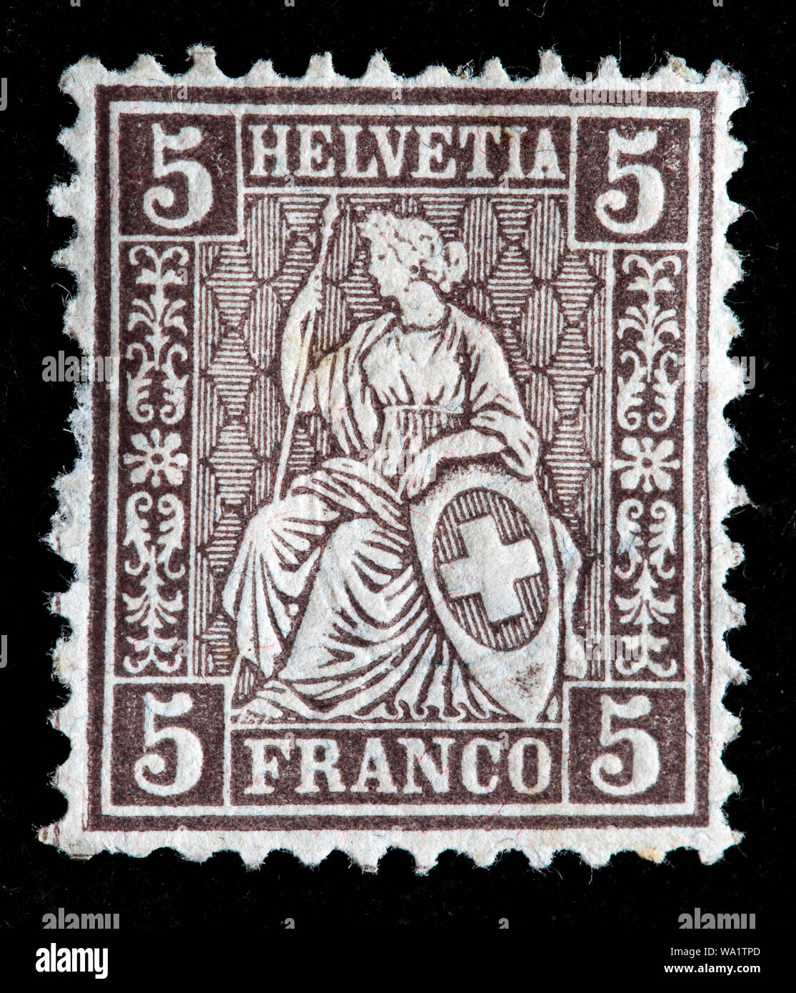 Sitting Helvetia, postage stamp, Switzerland, 1862 Stock Photo
