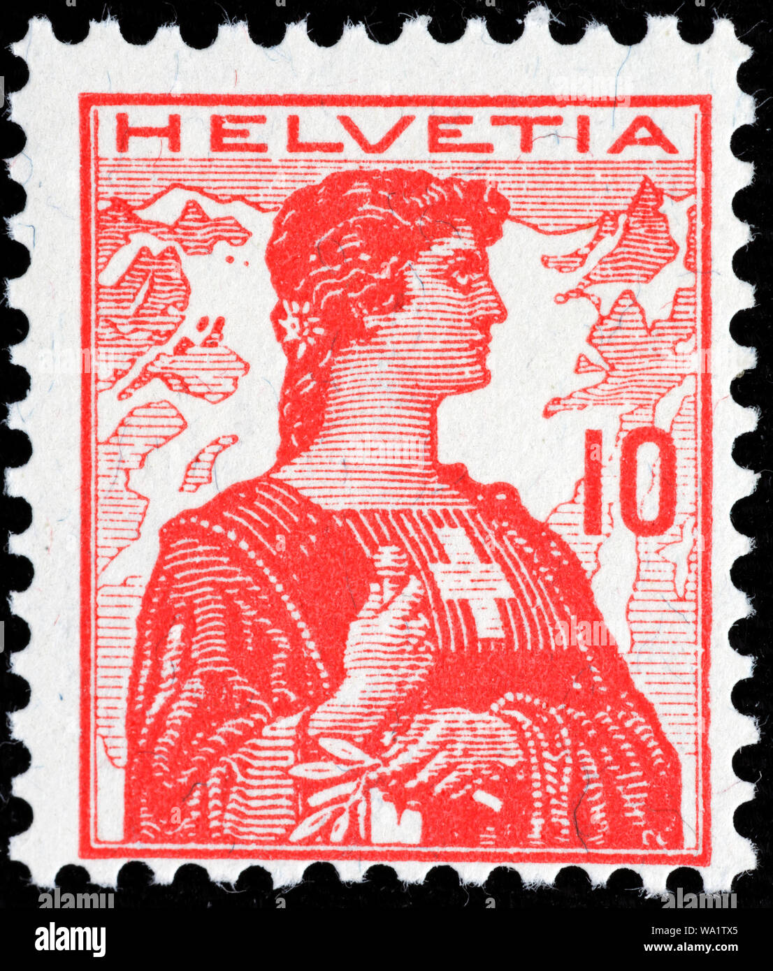 Helvetia, postage stamp, Switzerland, 1909 Stock Photo