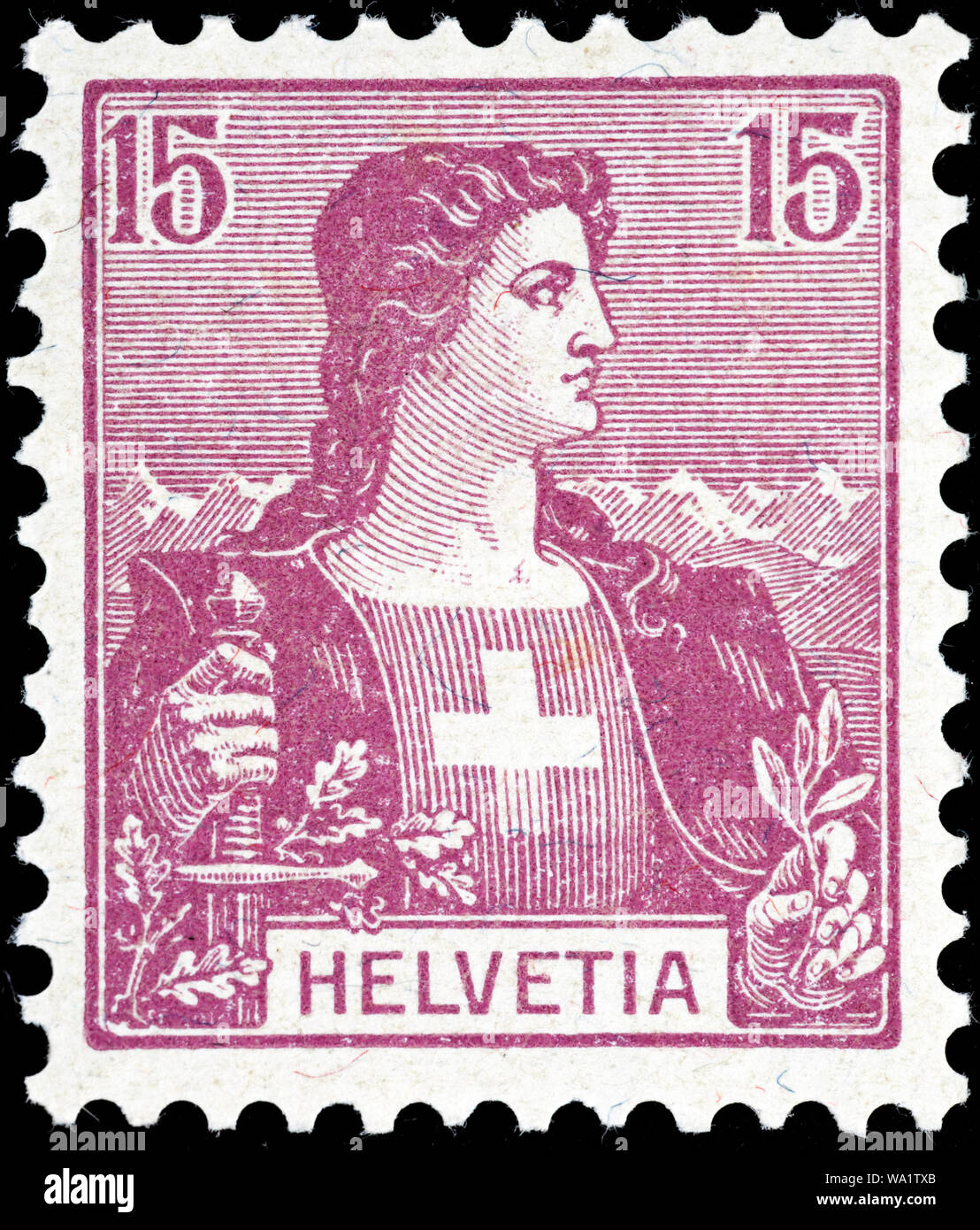 Helvetia, postage stamp, Switzerland, 1907 Stock Photo