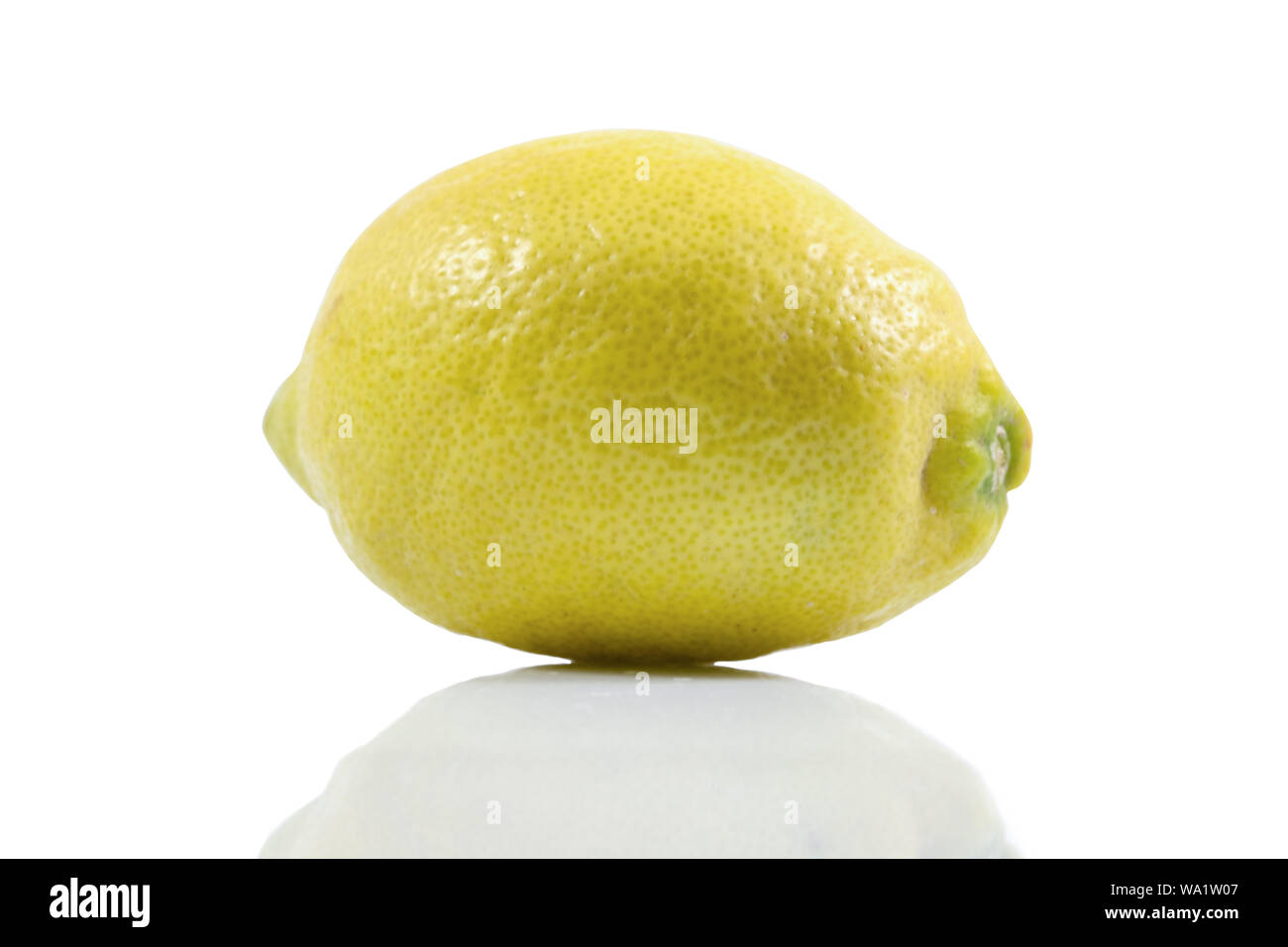 One lemon isolated on white background. Tropical fruit. Flat lay, top view Stock Photo