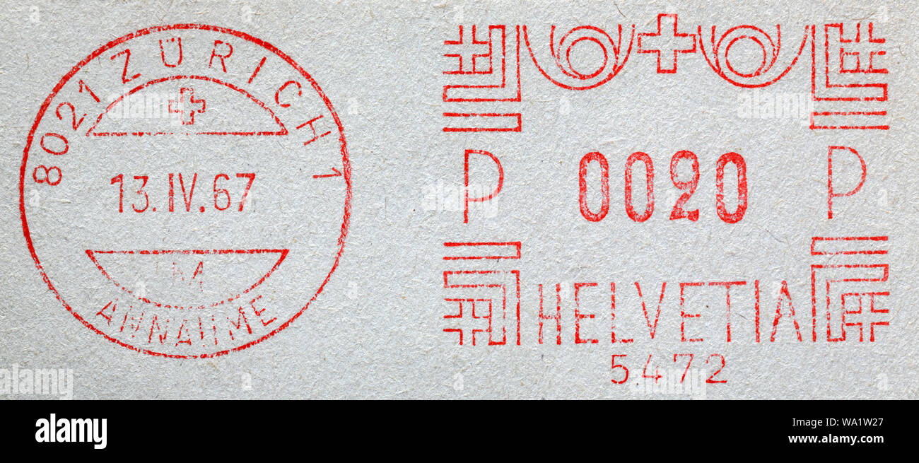 Zurich, postage stamp, Switzerland, 1967 Stock Photo