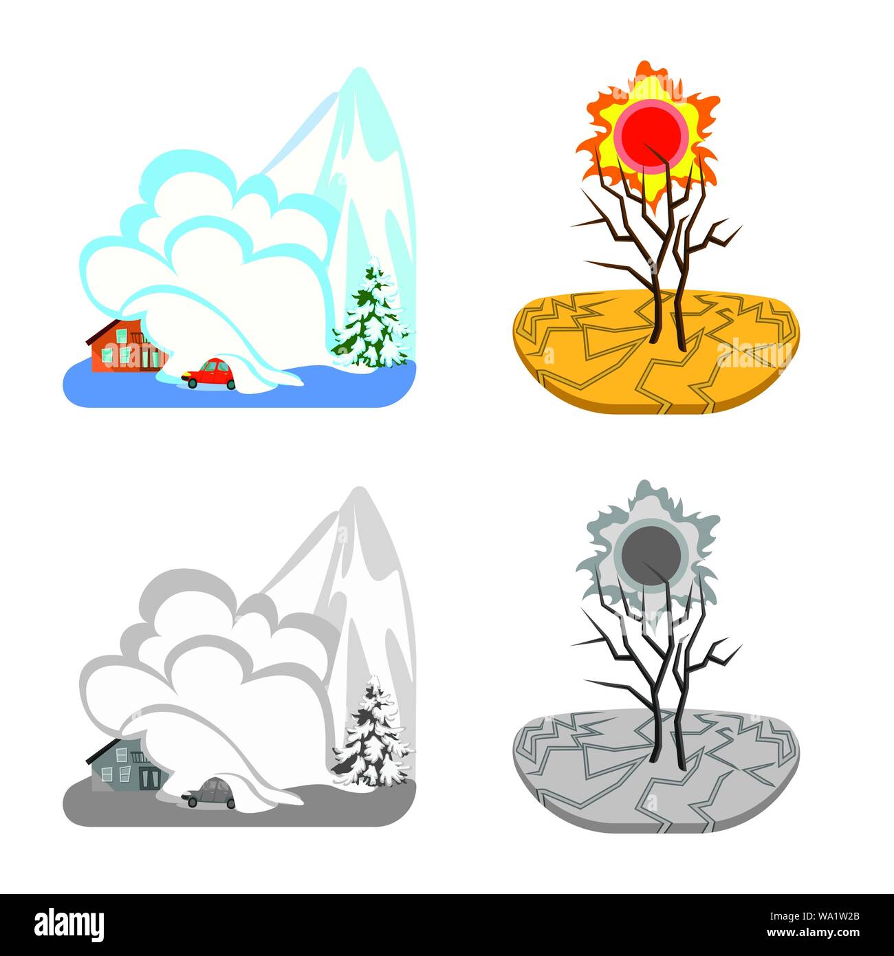 Vector illustration of weather and distress symbol. Set of weather and ...