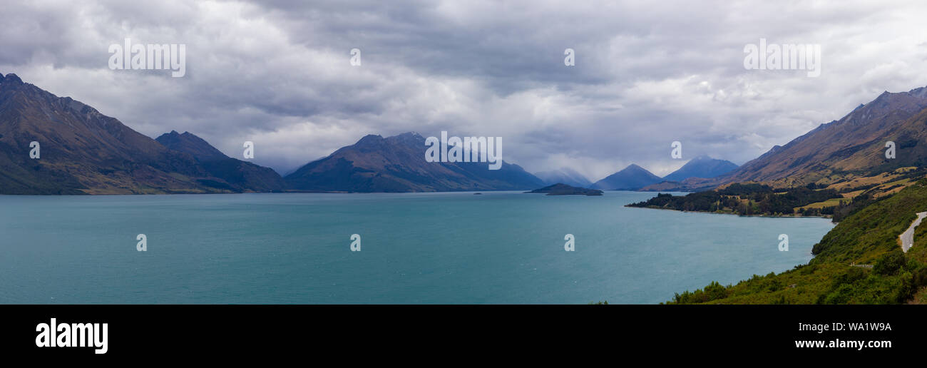 view of northern end of Lake Wakatipu in the South Island , New Zealand ...