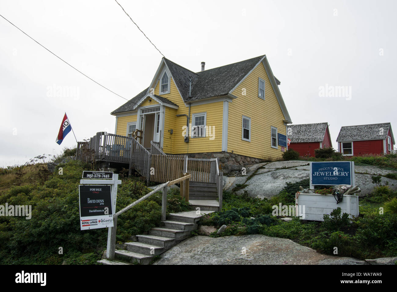 Sign and steps at a Coloured houses at Peggys Cove Halifax Nova Scotia