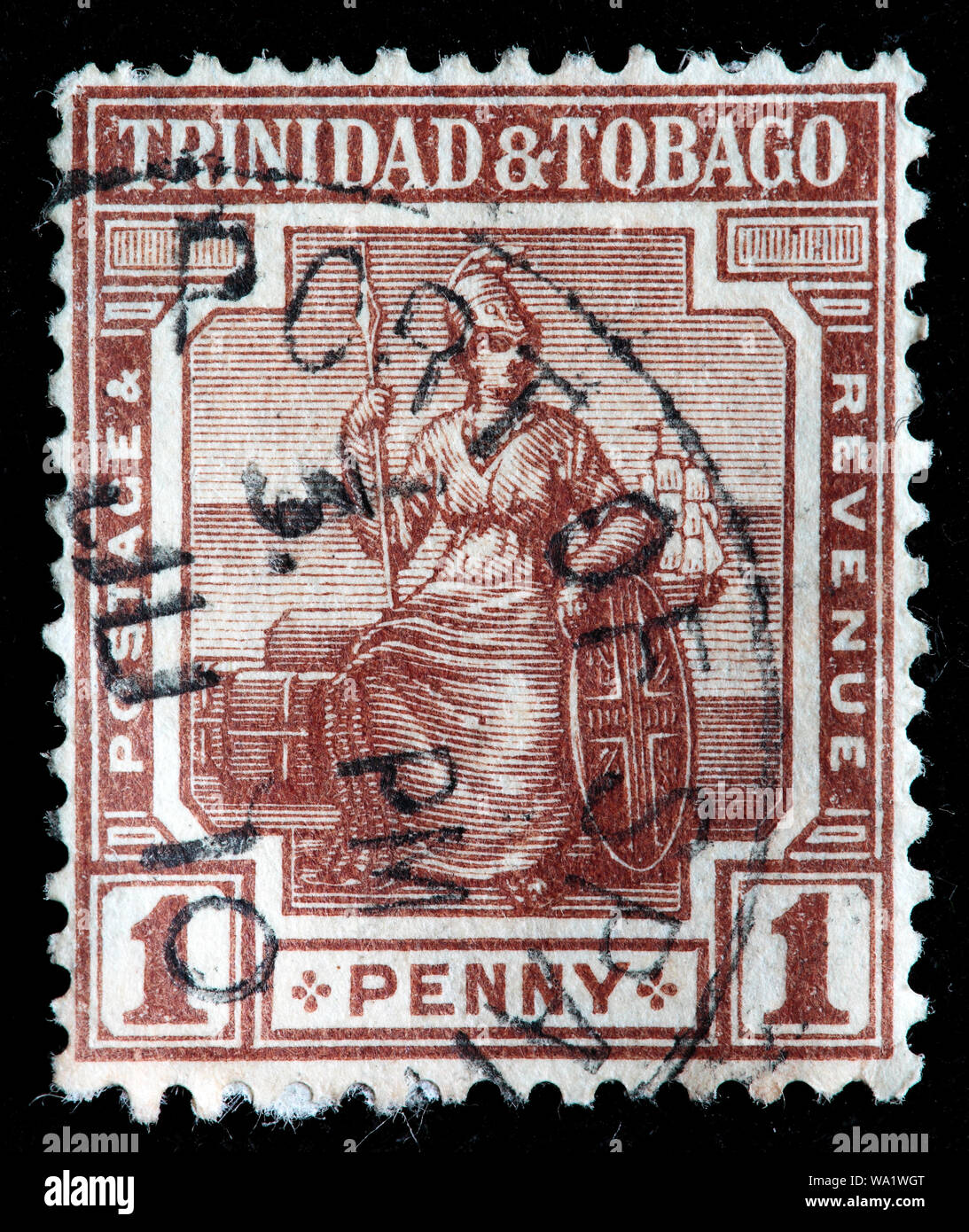 Britannia, postage stamp, Trinidad and Tobago, 1921 Stock Photo Alamy