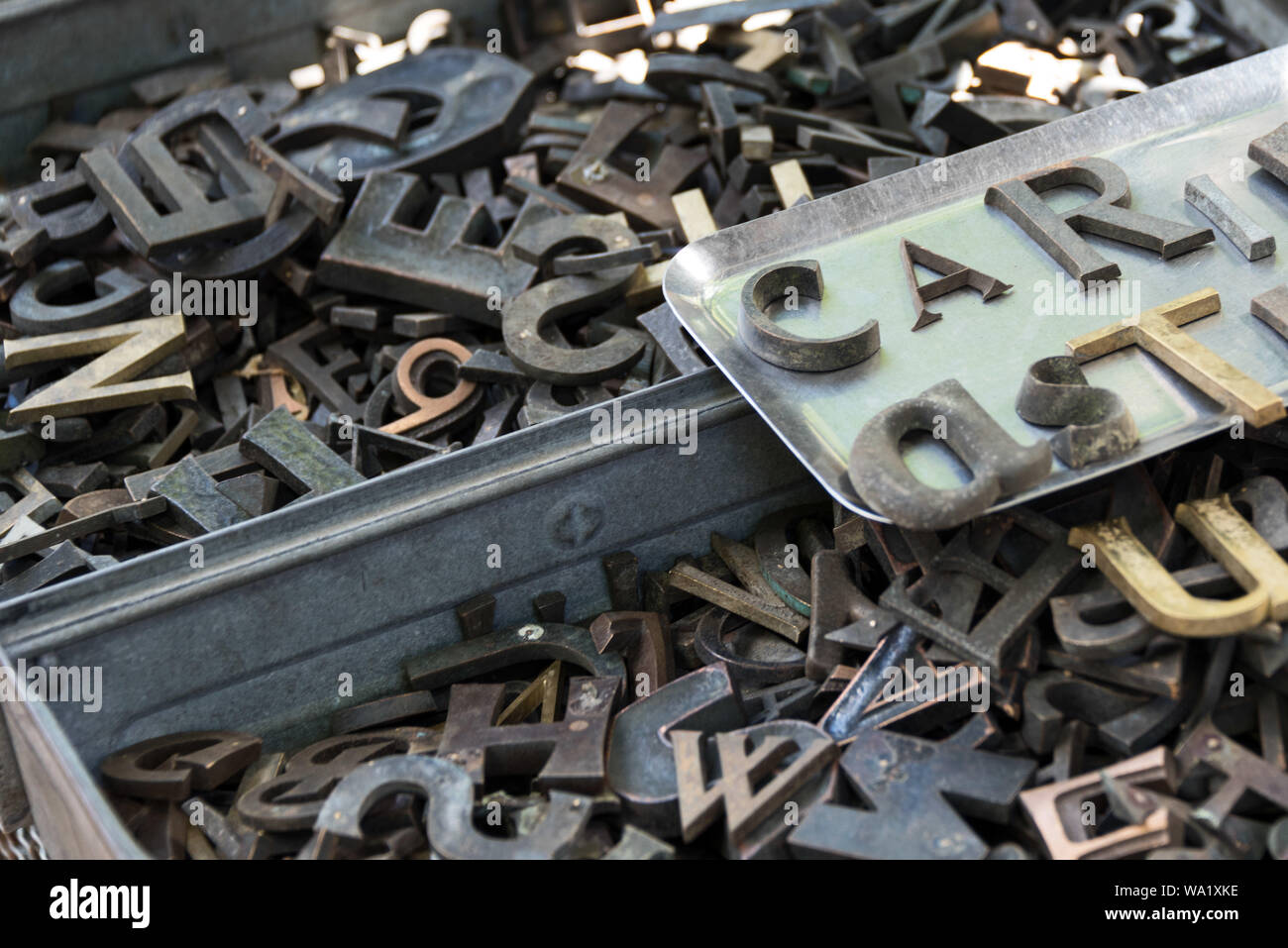 Vintage metal letters, Arkonaplatz flea market, Berlin, Germany. Stock Photo