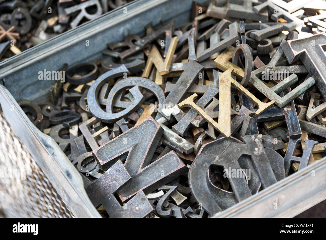 Old metal letters at the Arkonaplatz flea market, Berlin, Germany. Stock Photo