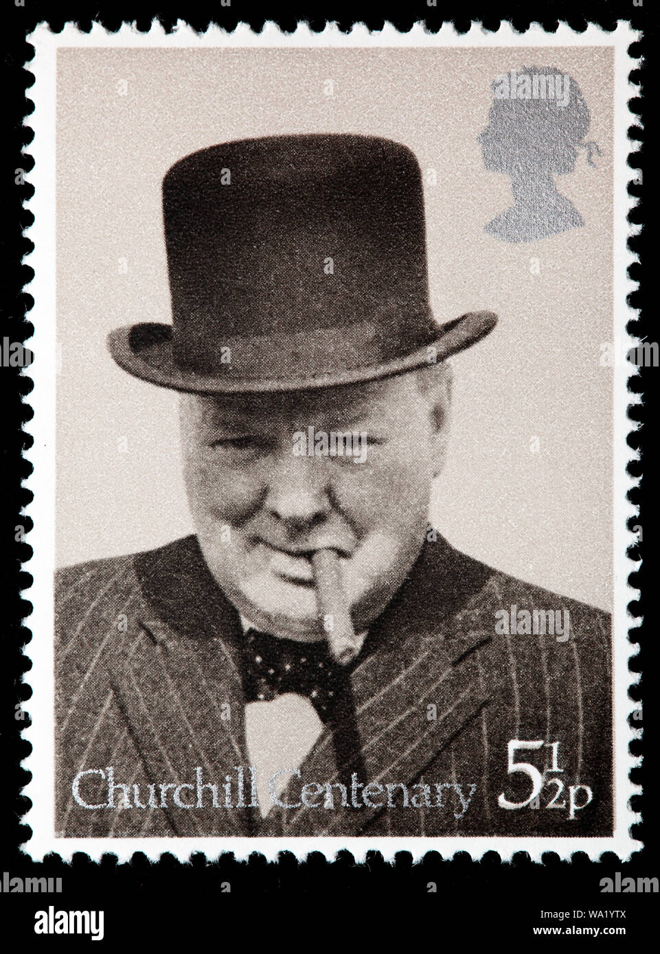 Winston Churchill (1874-1965), Prime Minister, 1940, Birth Centenary, postage stamp, UK, 1974 Stock Photo