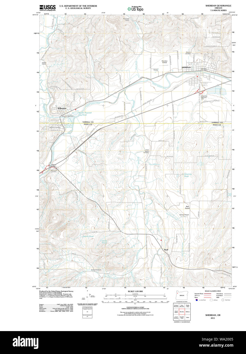 USGS Topo Map Oregon Sheridan 20110907 TM Restoration Stock Photo