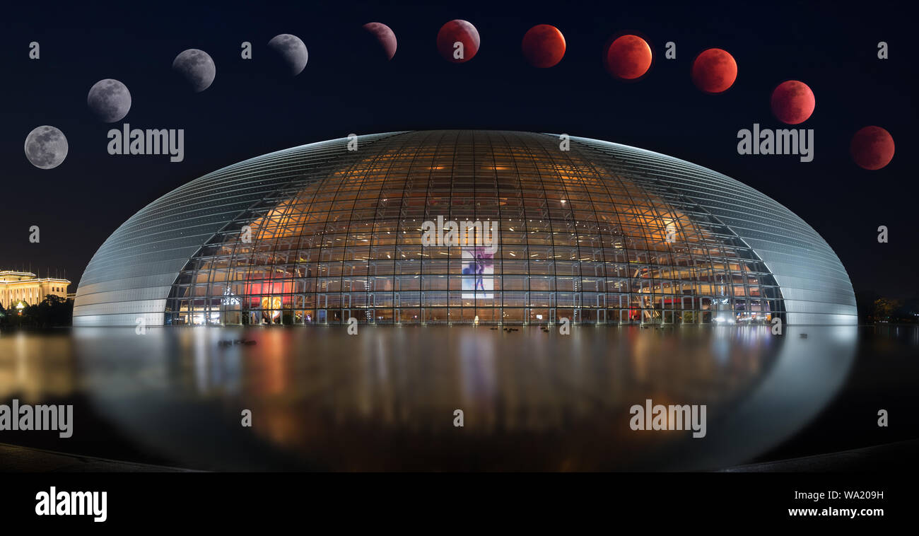 Beijing national grand theatre eclipse of the moon Stock Photo