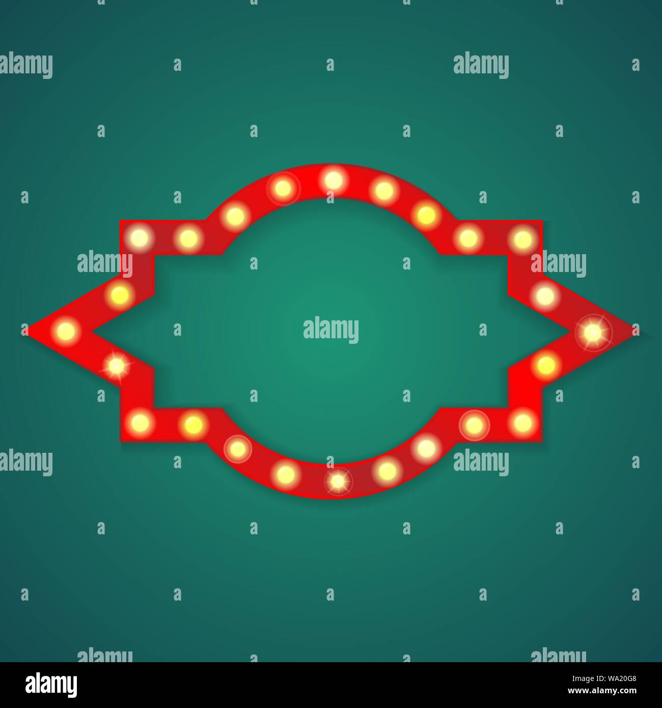 Background with retro red frame with yellow light bulbs Stock Vector