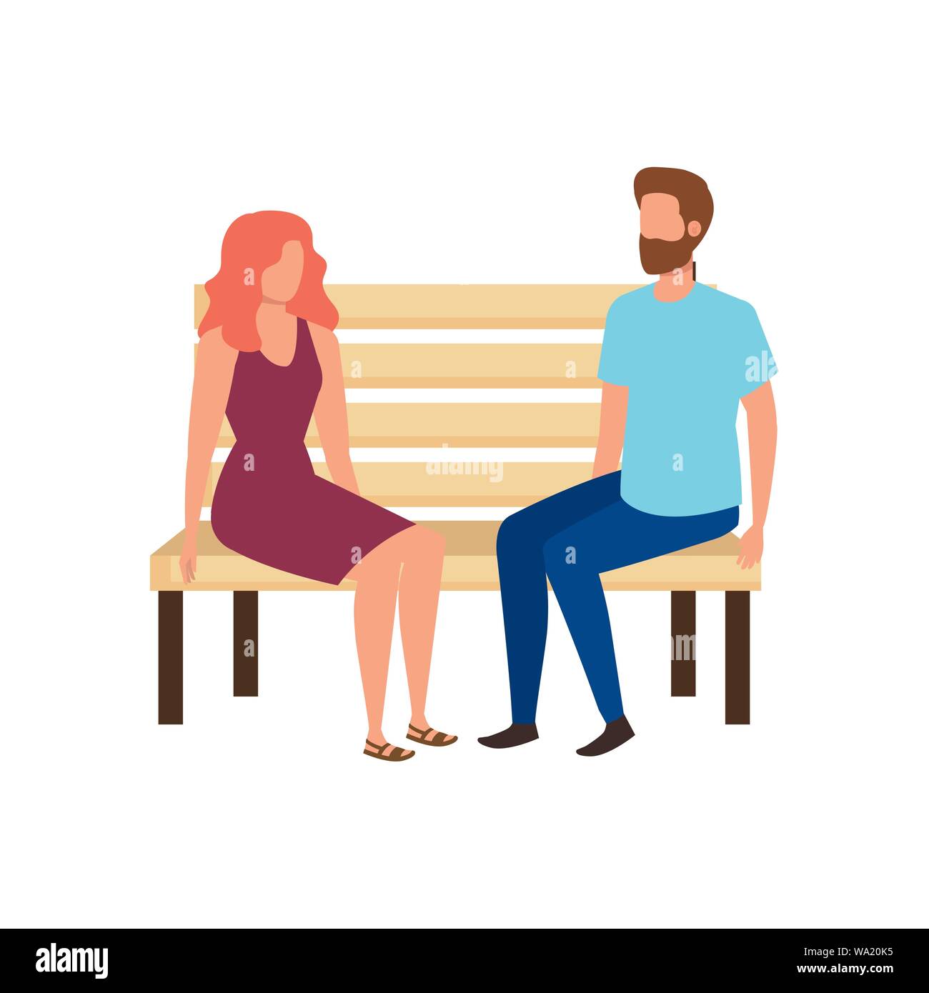 young lovers couple seated in park chair characters Stock Vector Image ...