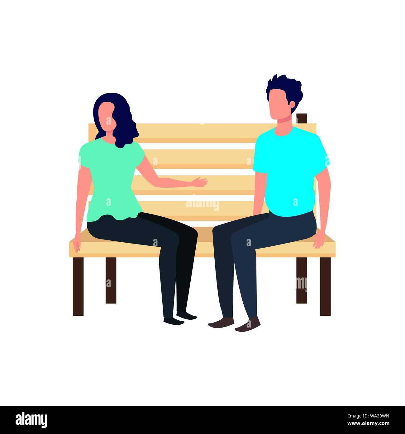 young lovers couple seated in park chair characters Stock Vector Image ...