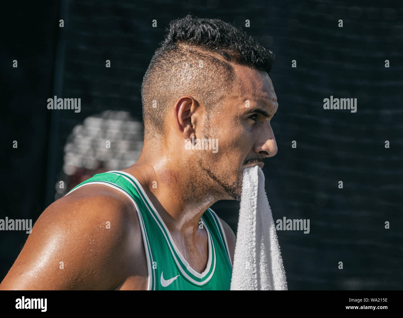 Montreal - AUGUST 5. Nick Kyrgios, professional tennis player portrait during practice at ATP Tour Masters 1000 tournament, Canada Open aka Rogers Cup in Montreal August 5 2019. Stock Photo