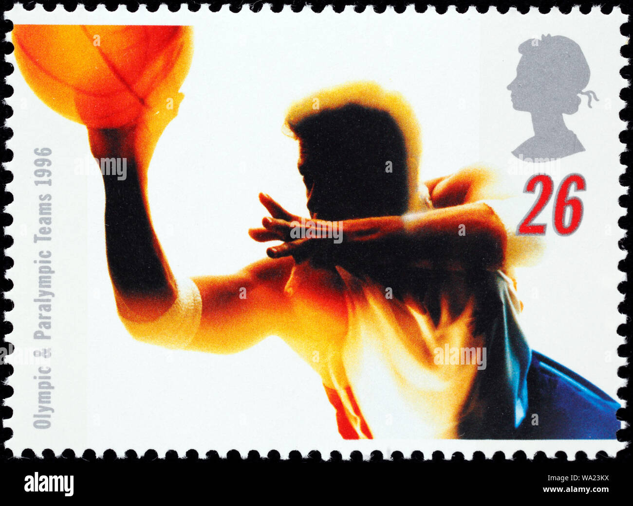 Basketball, Summer Olympic Games 1996, Atlanta, postage stamp, UK, 1996 Stock Photo