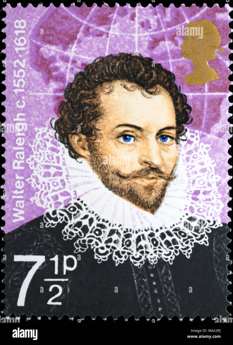 Sir Walter Raleigh (1552-1618), British explorer, postage stamp, UK, 1973 Stock Photo