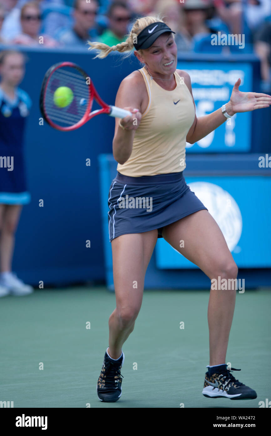 Cincinnati, OH, USA. 15th Aug, 2019. Western and Southern Open Tennis,  Cincinnati, OH; August 10-19, 2019. Donna Vekic plays a ball against  opponent Venus Williams during the Western and Southern Open Tennis