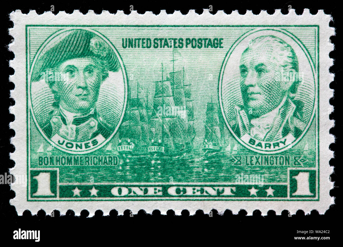 John Paul Jones (1747-1792), naval commander, John Barry (1745-1803), officer in the Continental Navy, postage stamp, USA, 1936 Stock Photo
