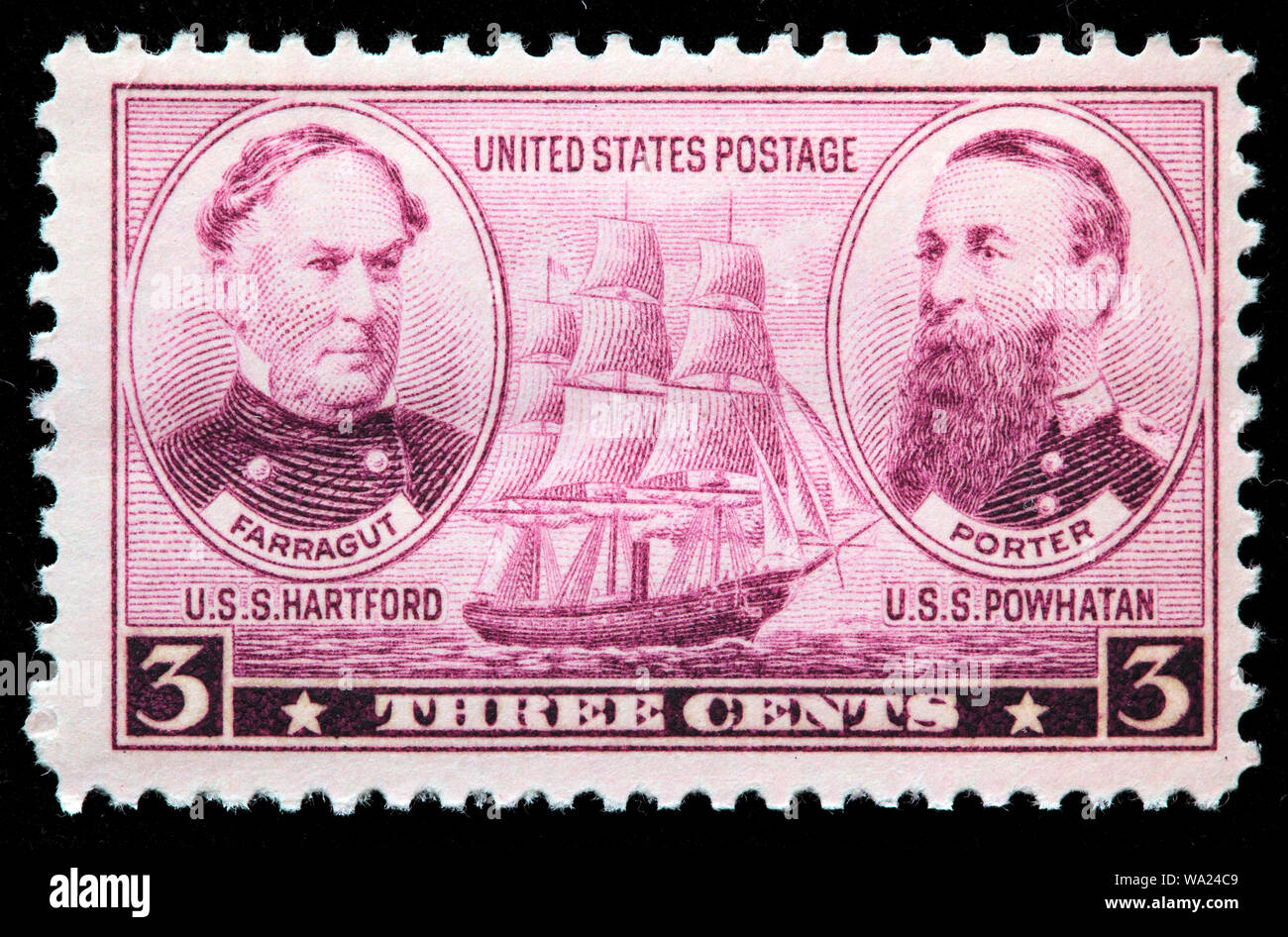 David G. Farragut (1801-1870), Admiral, David D. Porter (1813-1891), Admiral, postage stamp, USA, 1937 Stock Photo