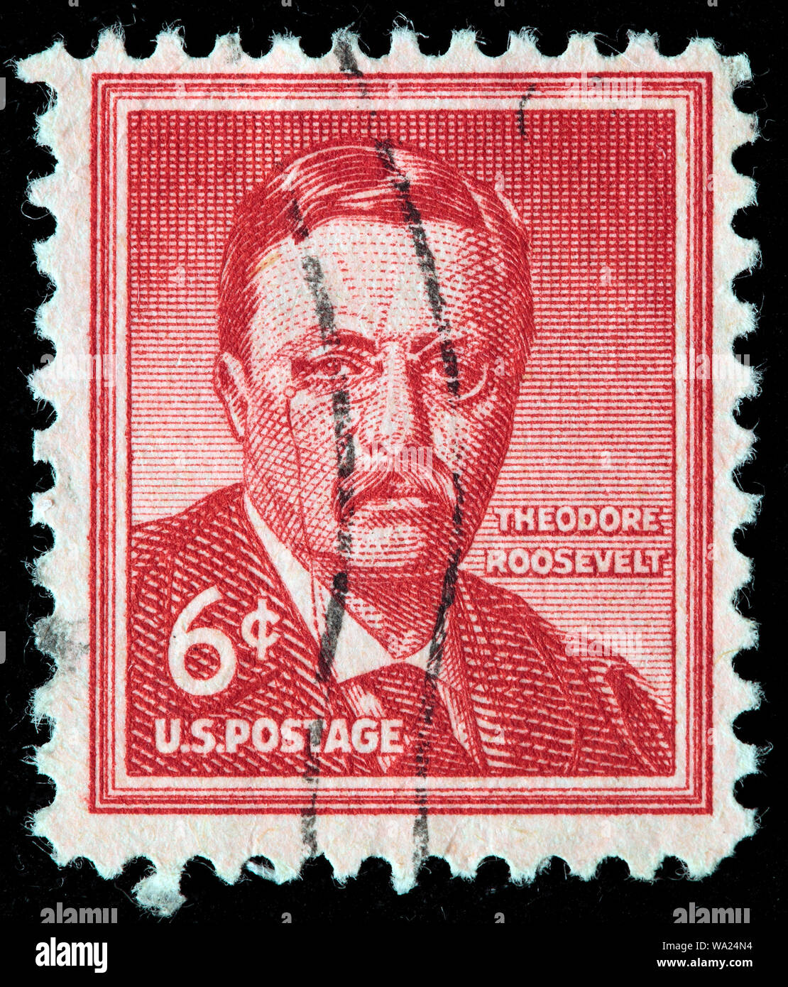 Theodore Roosevelt (1858-1919), President of USA, postage stamp, USA, 1955 Stock Photo
