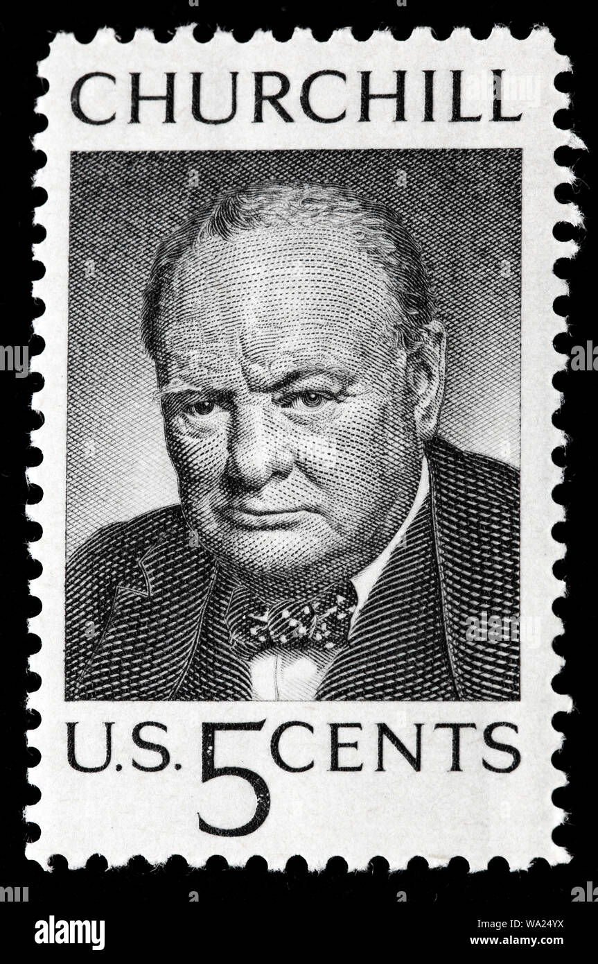 Winston Churchill (1874-1965), UK Prime Minister, postage stamp, USA, 1965 Stock Photo