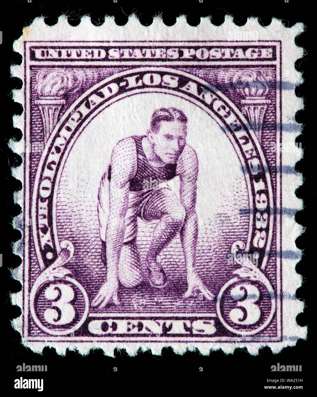 Runner at Starting Mark, Summer Olympics 1932, Los Angeles, postage stamp, USA, 1932