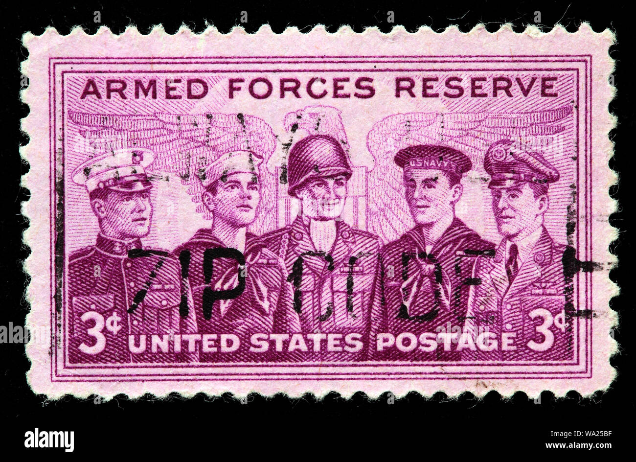 Armed forces reserve, Marine, Coast Guard, Army, Navy, and Air Force Personnel, postage stamp, USA, 1955 Stock Photo